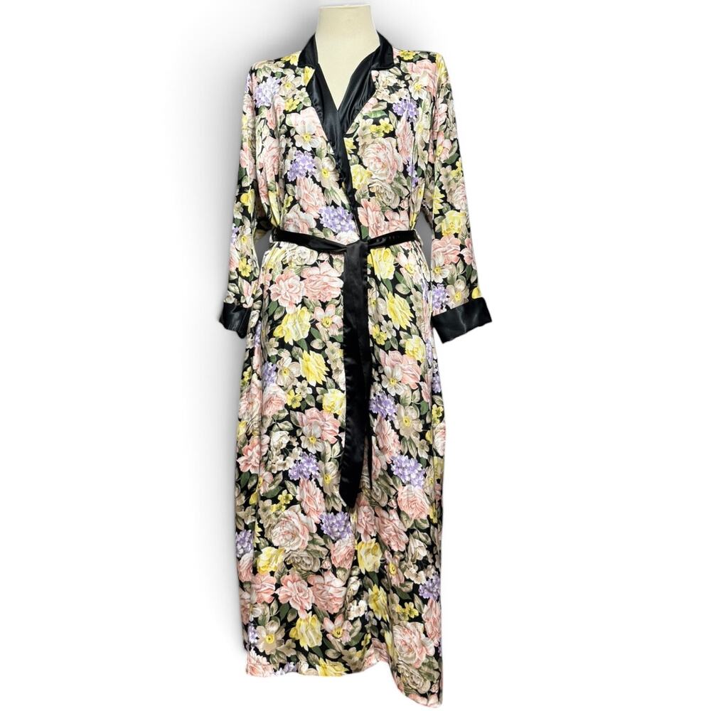 Victoria's Secret Gold Label Vintage Satin Robe Black Pink Purple Floral Small